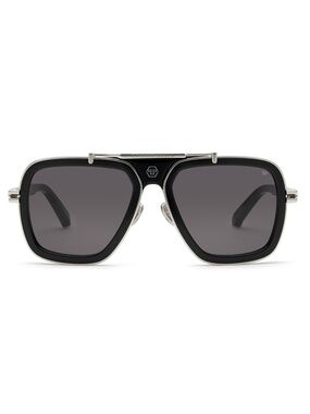 NIB | Philipp Plein | Icon Oversized Pilot Sunglasses - SPP109 Black/Silver